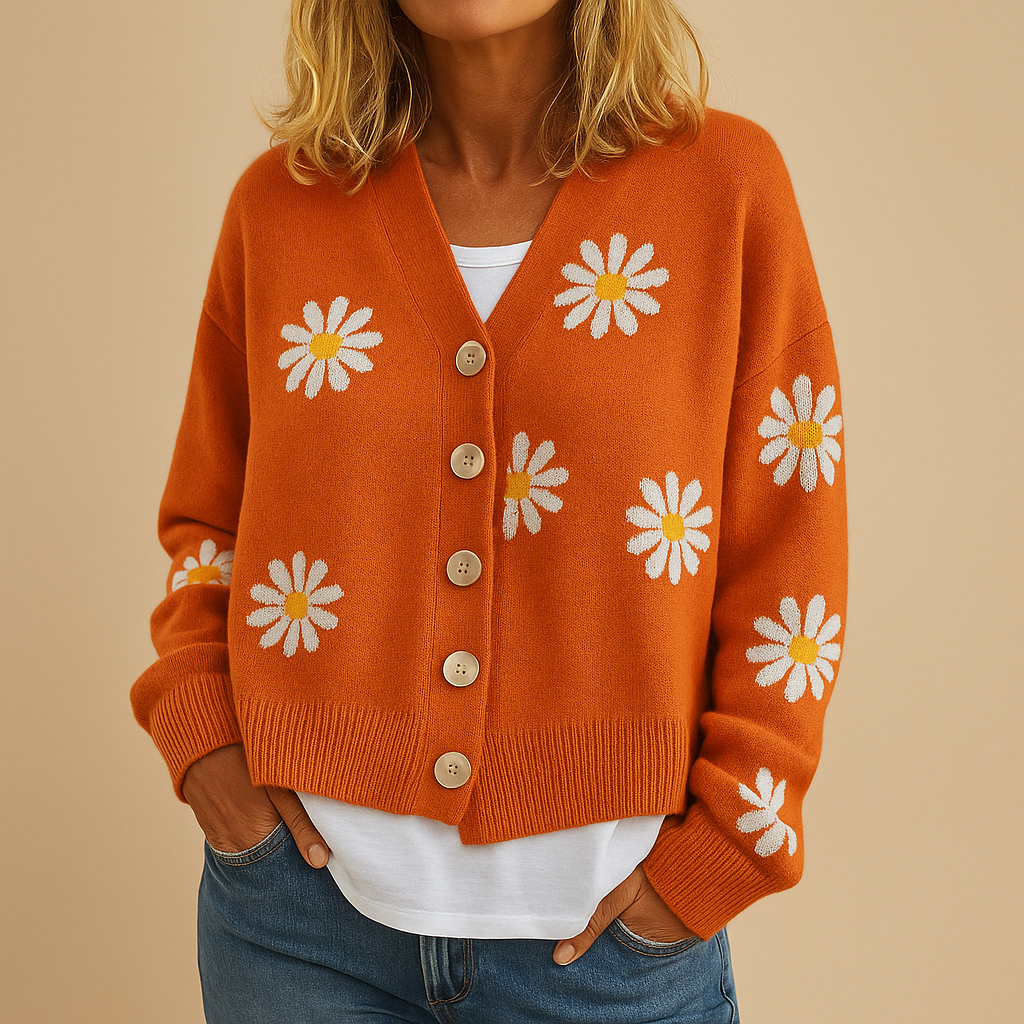 Gebreid damesvest met bloemenpatroon en knoopsluiting, zacht en ademend, ideaal voor herfst- en winterlagen in diverse stijlvolle kleuren.