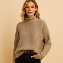 Elegante dames coltrui met zachte col en klassiek gebreid design, ideaal voor casual en formele outfits