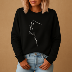 Gebreide damestrui met kattenprint in zachte katoenmix, verkrijgbaar in zwart, blauw, grijs, groen en roze. Perfect voor casual en thuisgebruik.