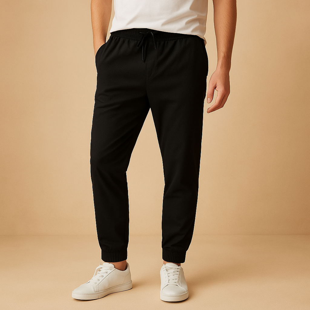 Warme gebreide herenbroek van zachte wol met elastische tailleband en trekkoord, perfect voor casual winterdagen en thuisgebruik.