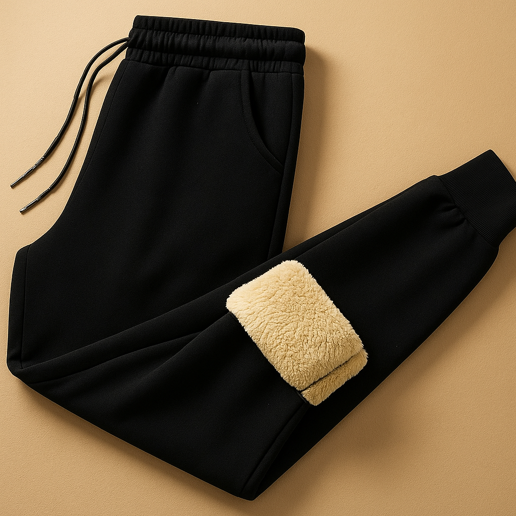 Warme gebreide herenbroek van zachte wol met elastische tailleband en trekkoord, perfect voor casual winterdagen en thuisgebruik.