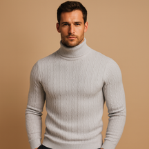 Gebreide wintertrui voor heren met warme rolkraag, zachte stof en klassiek design. Perfect voor koude dagen en veelzijdig te combineren.