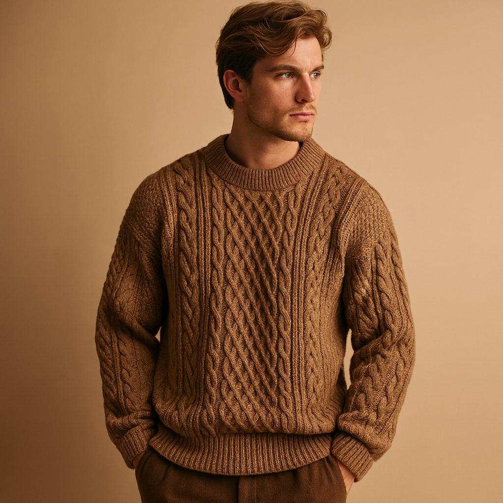 Gebreide wintertrui voor heren met ronde hals en losse pasvorm, ideaal voor koude dagen. Tijdloos ontwerp voor dagelijks gebruik en casual outfits.