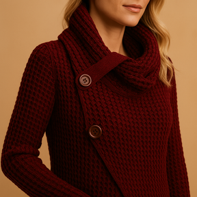 Getailleerde gebreide damestrui in zachte, ademende stof. Flatterend model voor dagelijks gebruik in diverse seizoenskleuren.