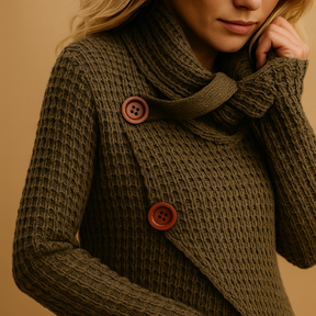 Getailleerde gebreide damestrui in zachte, ademende stof. Flatterend model voor dagelijks gebruik in diverse seizoenskleuren.