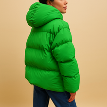 Lichtgewicht gewatteerde jas met capuchon voor dames, waterafstotend en flatterend. Ideaal voor casual wandelingen en stijlvolle winterdagen.