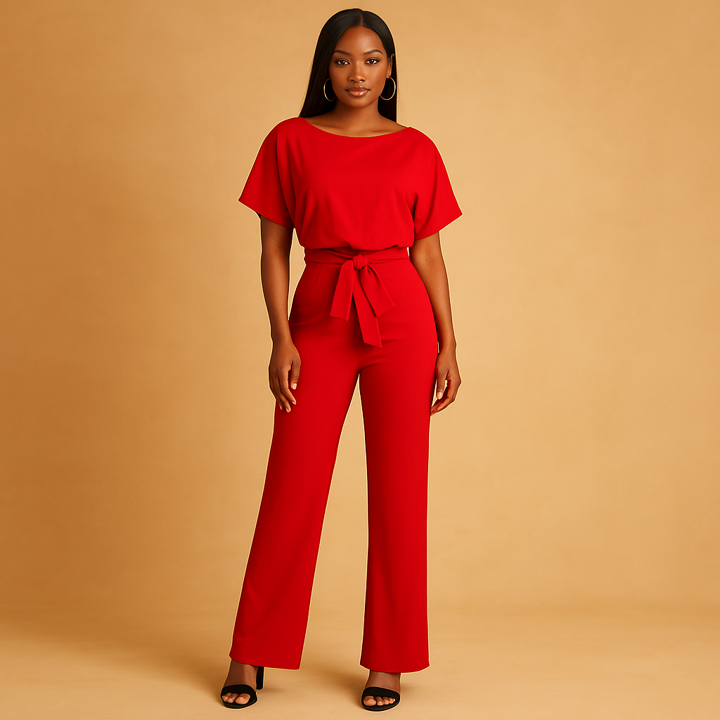 Dames jumpsuit met halternek, open rug en glitterstof – ideaal voor feestjes, gala’s en elegante gelegenheden.