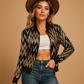 Gouden statement jas voor dames met elegante pasvorm, kraag en zakken. Ideaal voor dagelijks gebruik, sociale events en semi-formele gelegenheden.