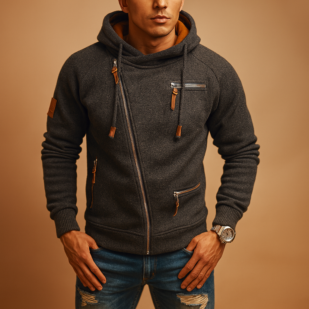 Heren vest met capuchon en praktische zakken, ideaal voor casual en semi-formele looks tijdens de herfst en winter.