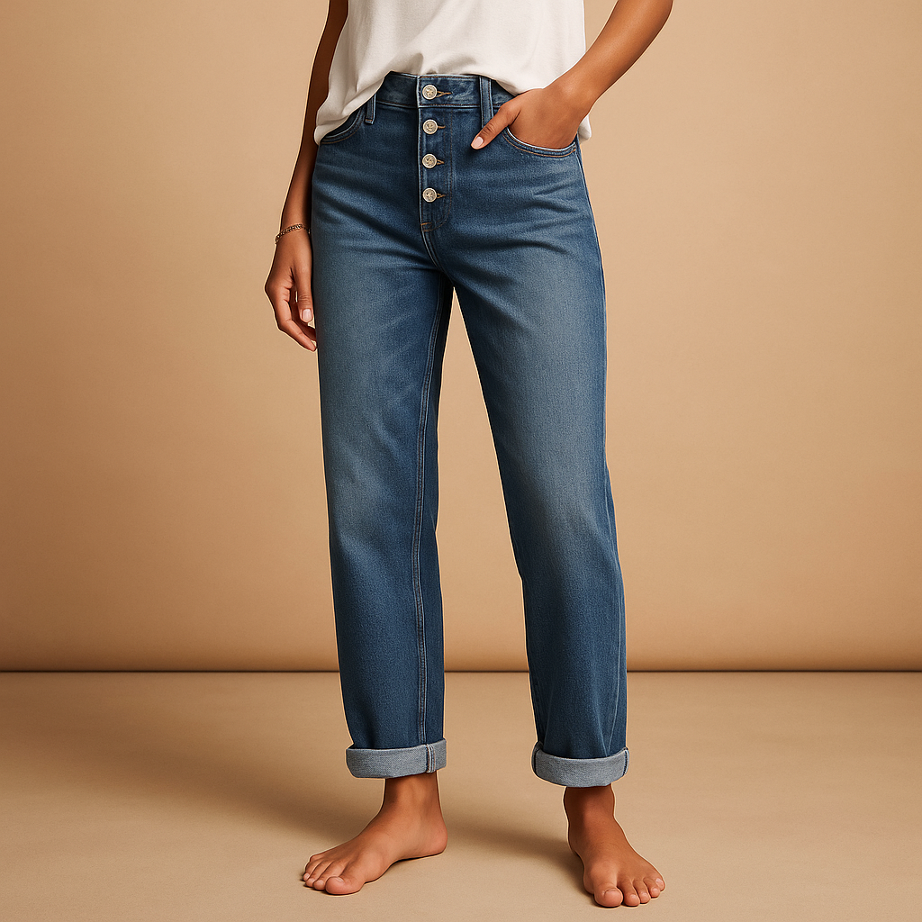 High-waisted jeans voor dames met losse pasvorm, ideaal voor casual outfits en dagelijks comfort. Perfect te combineren met tops of truien.