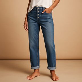 High-waisted jeans voor dames met losse pasvorm, ideaal voor casual outfits en dagelijks comfort. Perfect te combineren met tops of truien.