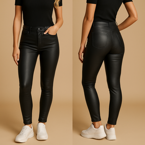Damesbroek met hoge taille en slim fit pasvorm, gemaakt van rekbaar materiaal voor een flatterend en stijlvol silhouet.