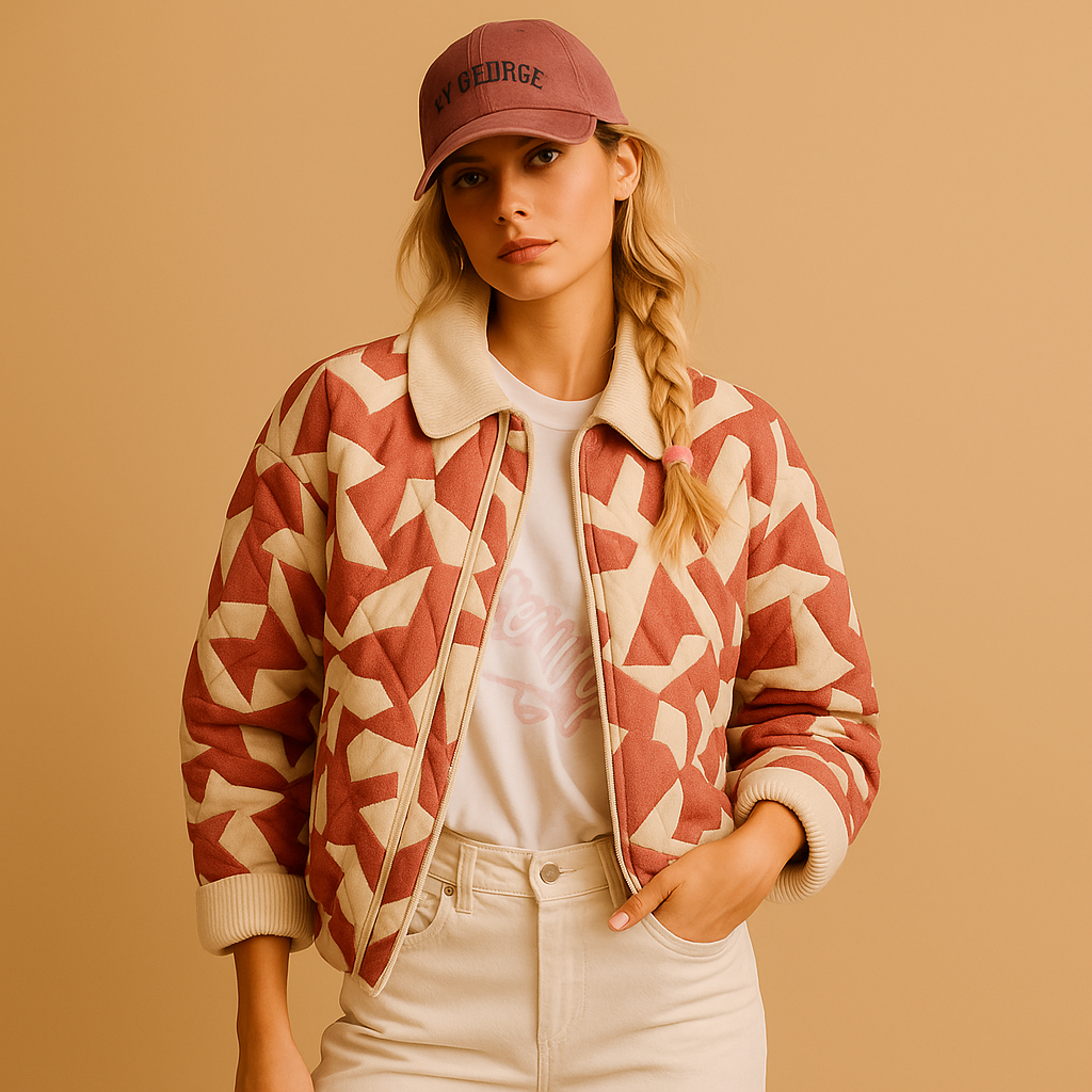 Damesjas van katoen met opvallende print en knoopsluiting, perfect voor casual looks en dagelijks comfort.