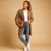 Klassiek gebreid damesvest met open voorkant en lange mouwen. Zacht, warm en perfect voor winter en tussenseizoenen in meerdere kleuren.