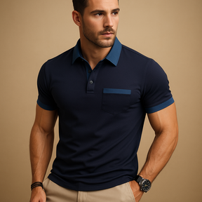 Poloshirt voor heren in marineblauw met klassieke pasvorm, ideaal voor zowel casual als nette gelegenheden