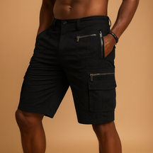 Heren cargoshort tot op de knie met meerdere rits- en klepzakken, perfect voor outdoor, reizen en casual zomerdagen.