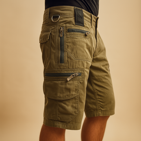 Heren cargoshort met meerdere zakken in effen kleuren – comfortabele pasvorm en duurzaam ontwerp voor dagelijks gebruik en buitenactiviteiten.