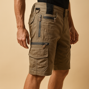 Heren cargoshort met meerdere zakken in effen kleuren – comfortabele pasvorm en duurzaam ontwerp voor dagelijks gebruik en buitenactiviteiten.