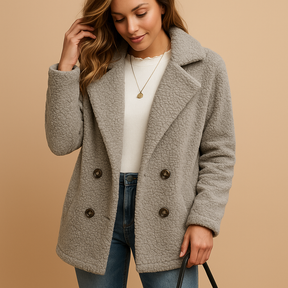 Korte winterjas voor dames met knoopsluiting en getailleerd silhouet. Stijlvol, comfortabel en ideaal voor milde winterdagen en seizoenslayering.