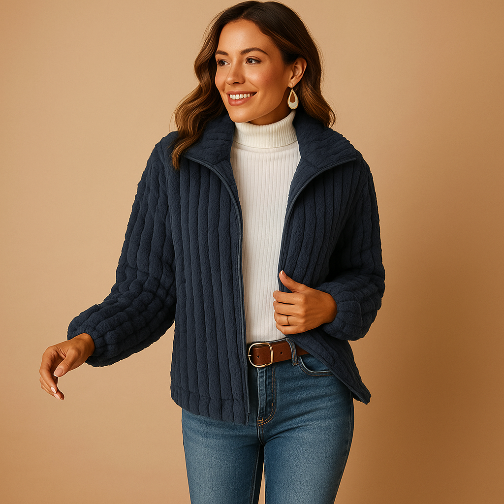 Lang fleece damesvest met kraag in beige, ideaal voor herfst, winter en casual laagjes.