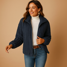 Lang fleece damesvest met kraag in beige, ideaal voor herfst, winter en casual laagjes.