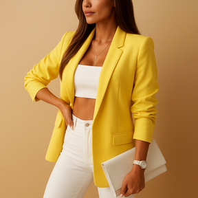 Lange elegante blazer voor dames in klassiek zwart, ideaal voor kantoor en zakelijke gelegenheden.