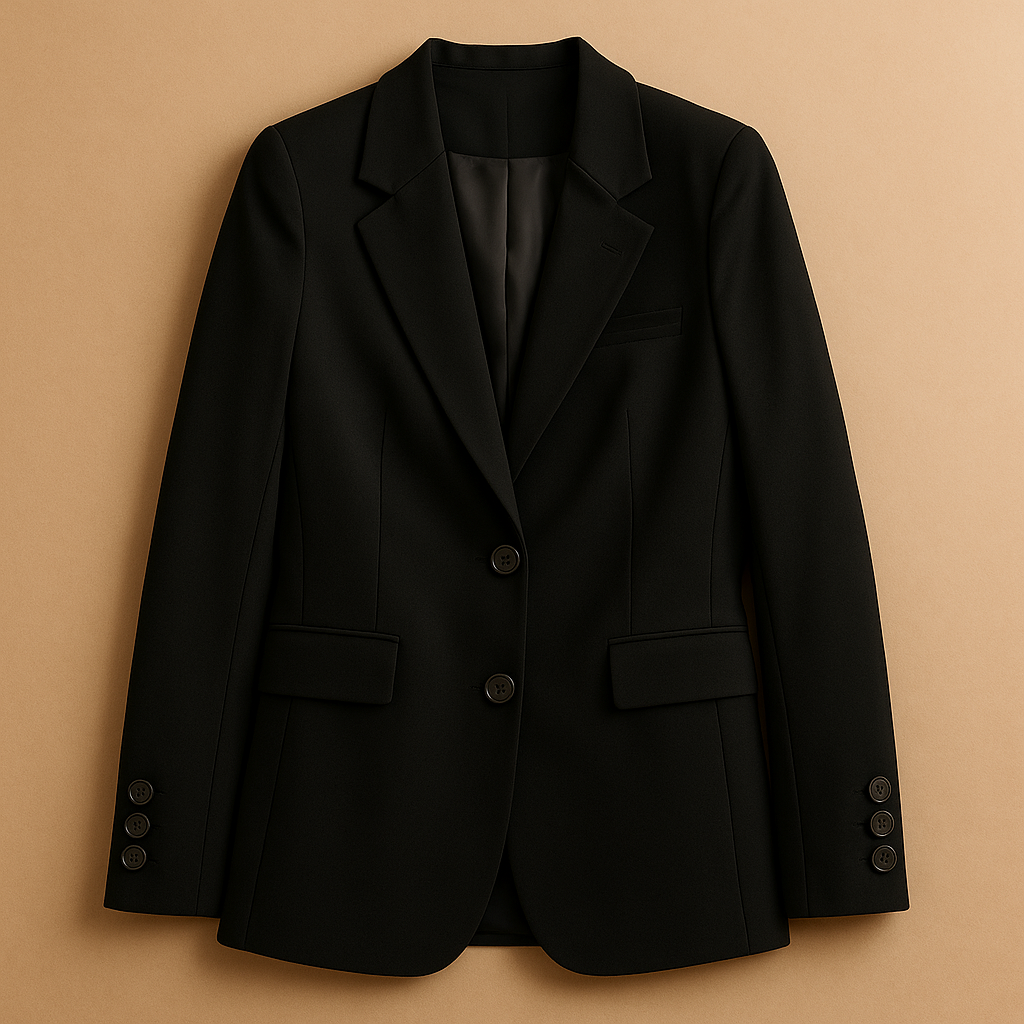 Lange elegante damesblazer in klassiek design met moderne afwerking – geschikt voor werk en dagelijks gebruik
