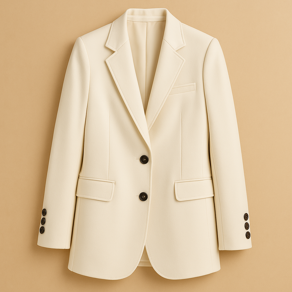 Lange elegante damesblazer in klassiek design met moderne afwerking – geschikt voor werk en dagelijks gebruik