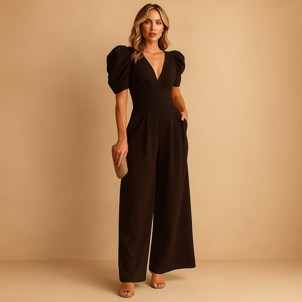 Elegante lange dames jumpsuit met getailleerde pasvorm, ideaal voor gala’s, formele diners en speciale gelegenheden.