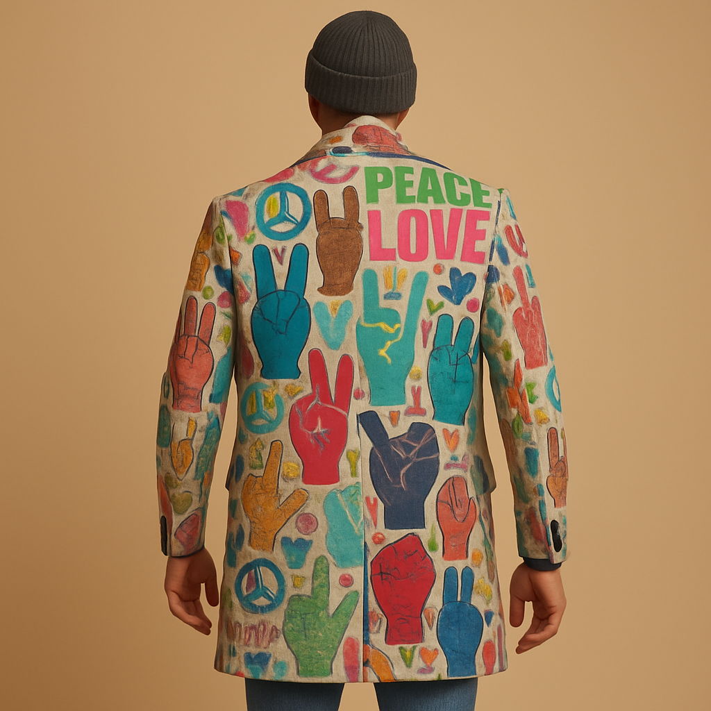 Lange herenmantel met opvallend grafisch design, moderne pasvorm en veelzijdige stijl, ideaal voor dagelijks gebruik en speciale gelegenheden.