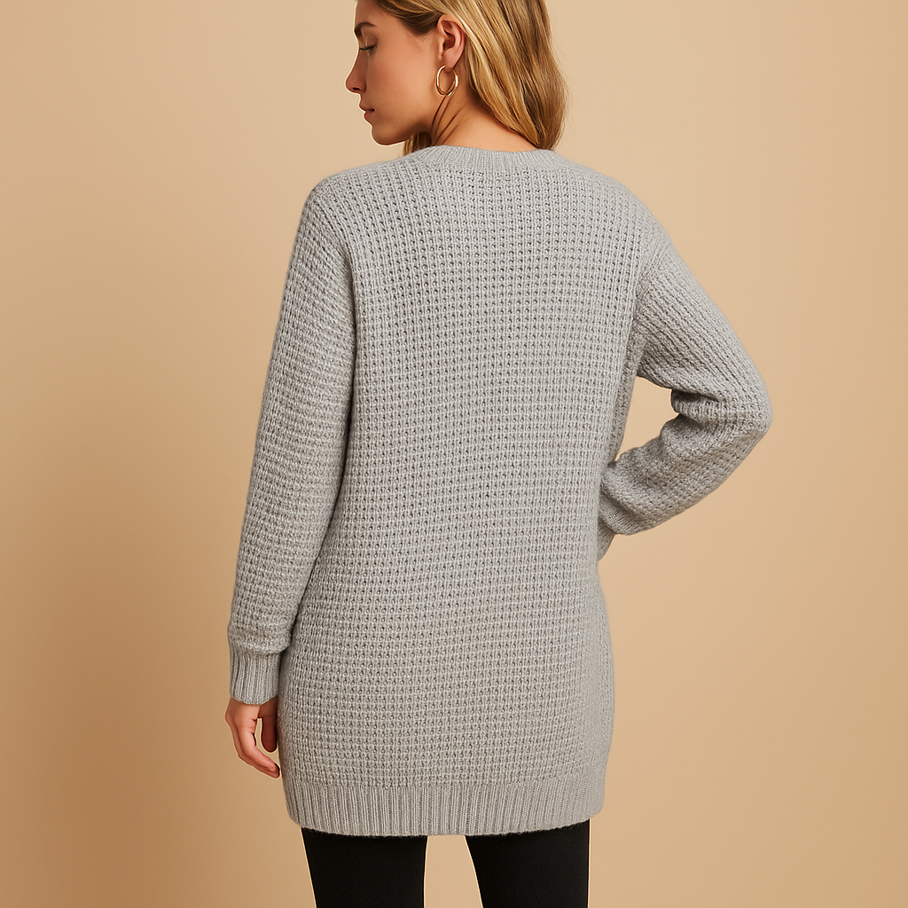Lang damesvest met V-hals en zakken in effen kleuren, ideaal voor laagjes in herfst en winter of voor comfortabel loungen thuis