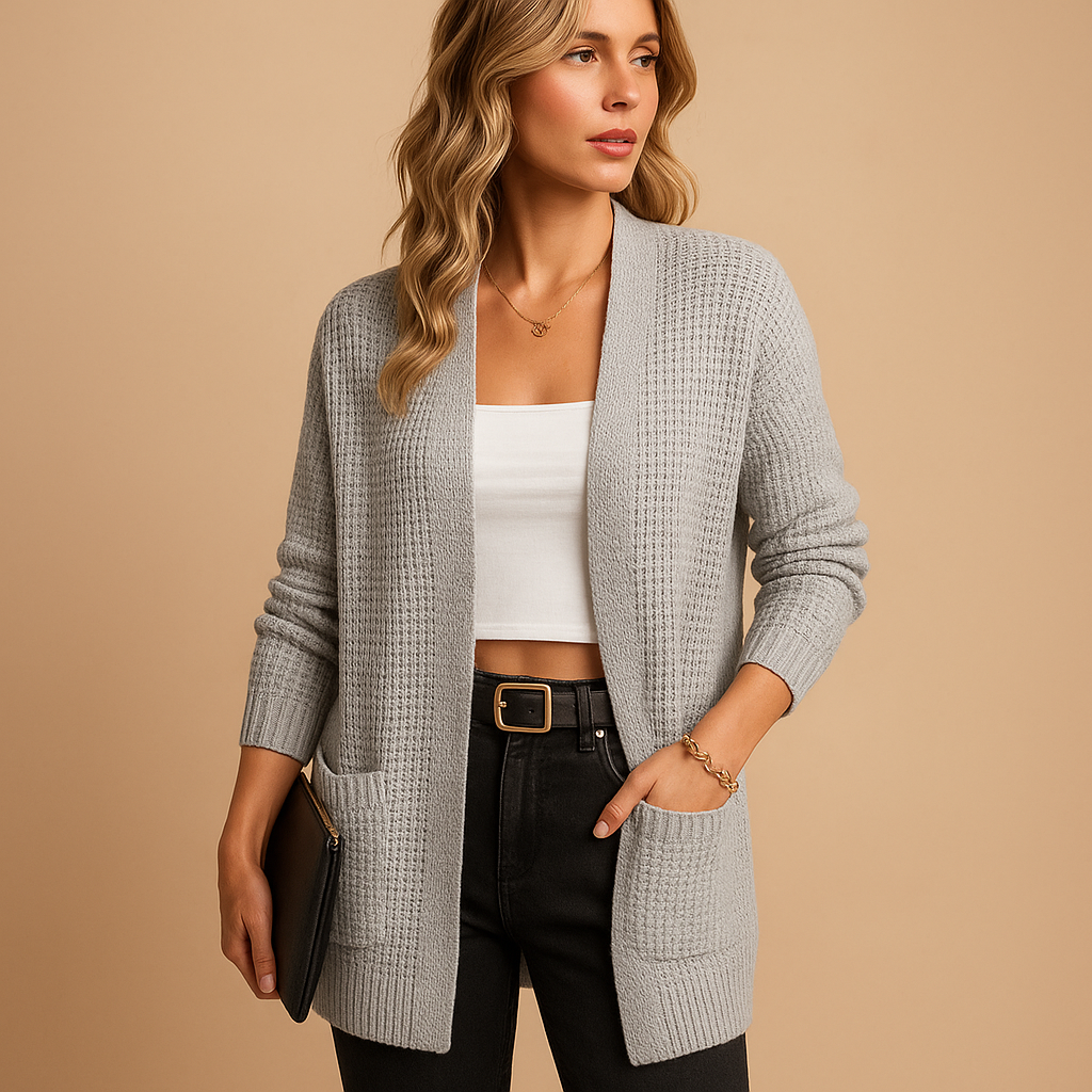 Lang damesvest met V-hals en zakken in effen kleuren, ideaal voor laagjes in herfst en winter of voor comfortabel loungen thuis