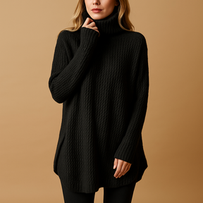 Lange warme damestrui met subtiele print in zwart of grijs, ideaal voor koude dagen en stijlvol te combineren met jeans of leggings.