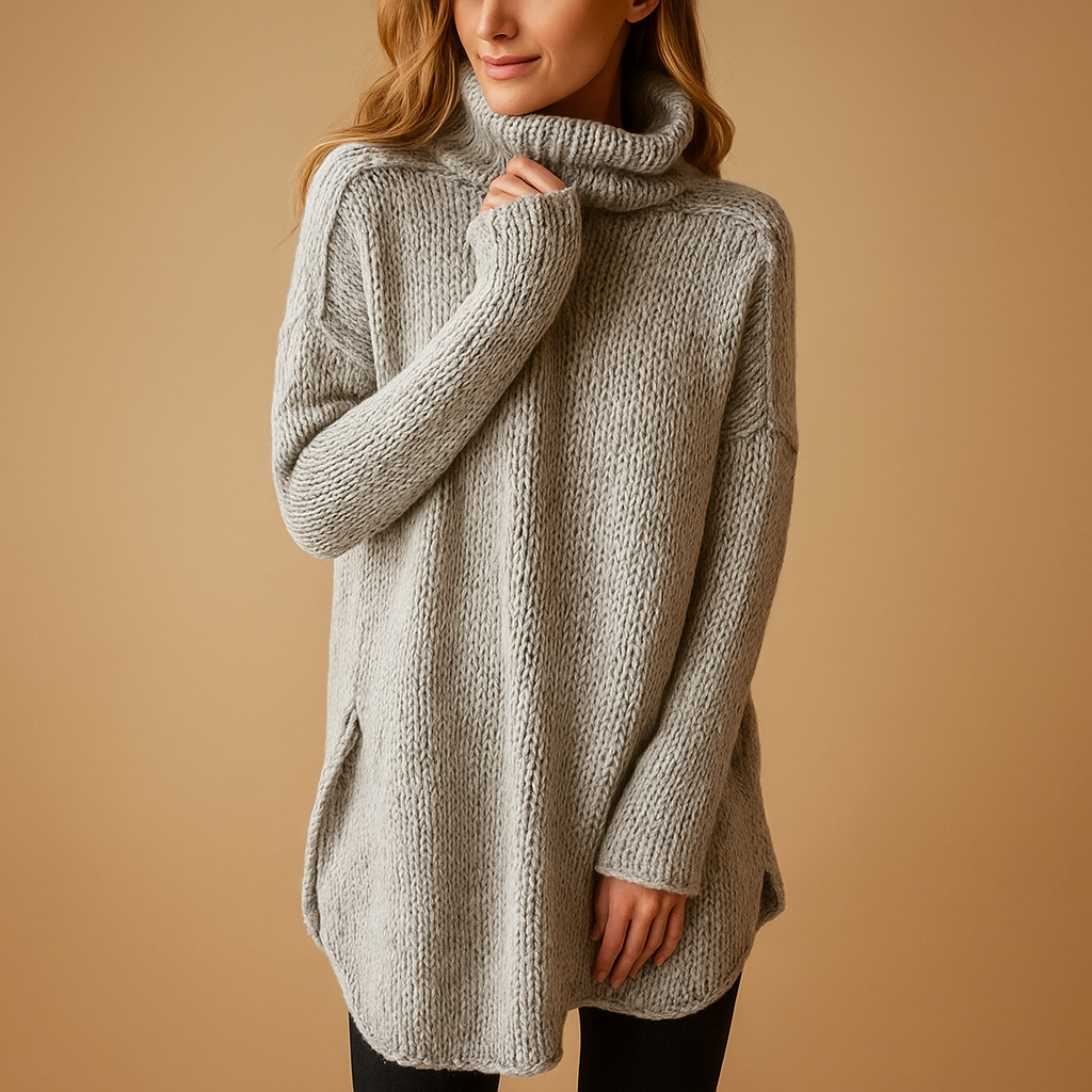 Lange warme damestrui met subtiele print in zwart of grijs, ideaal voor koude dagen en stijlvol te combineren met jeans of leggings.