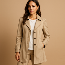 Lange winddichte regenjas voor dames in zwart of beige met verstelbare taille en capuchon. Stijlvol, ademend en ideaal voor regenachtige dagen.