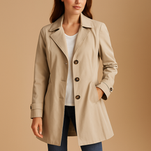 Lange winddichte regenjas voor dames in zwart of beige met verstelbare taille en capuchon. Stijlvol, ademend en ideaal voor regenachtige dagen.