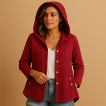 Lange winterjas voor dames met capuchon en knoopsluiting. Elegant, warm en duurzaam. Perfect voor dagelijks gebruik en stijlvolle winterlagen.