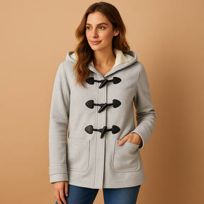 Lange winterjas met capuchon voor dames, windbestendig met moderne snit. Comfortabel en elegant, ideaal voor koude dagen en avondwandelingen.