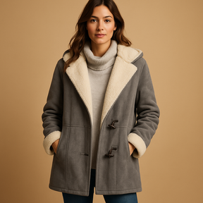 Lange winterjas voor dames met capuchon en moderne snit. Gemaakt van zachte isolerende stof. Perfect voor koude dagen en stijlvolle winterlooks.