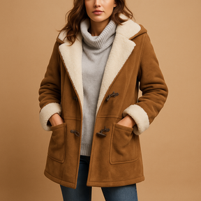 Lange winterjas voor dames met capuchon en moderne snit. Gemaakt van zachte isolerende stof. Perfect voor koude dagen en stijlvolle winterlooks.