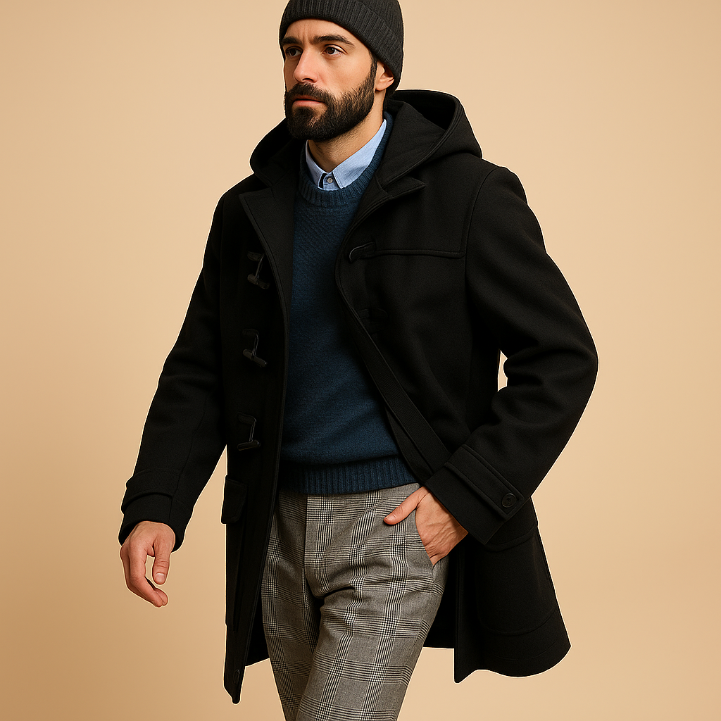 Lange heren winterjas met warme voering, comfortabele pasvorm en stijlvolle snit, ideaal voor werk, wandelen en dagelijks gebruik.