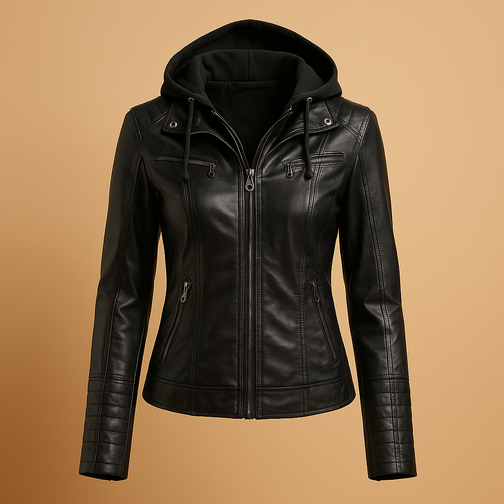Leren bikerjack voor dames met flatterende pasvorm, ritssluiting en luxe afwerking, perfect voor casual en geklede looks.