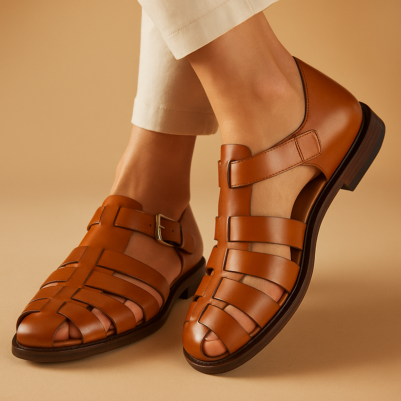 Leren dames sandalen met open structuur en verstelbare riem, ideaal voor zomerse dagen en dagelijks gebruik.