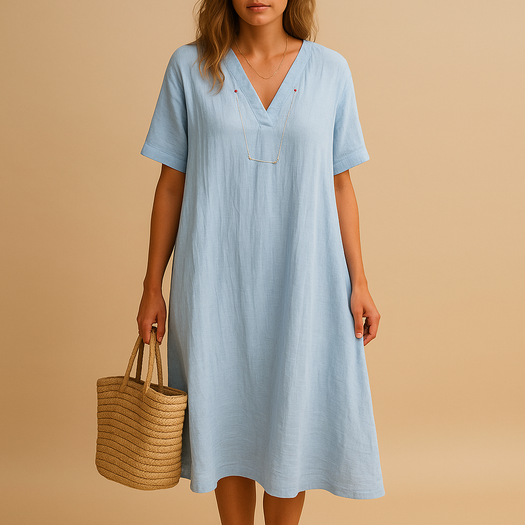Lichte en ademende zomerjurk voor dames in losse pasvorm. Perfect voor warme dagen en geschikt voor zowel casual als feestelijke gelegenheden.