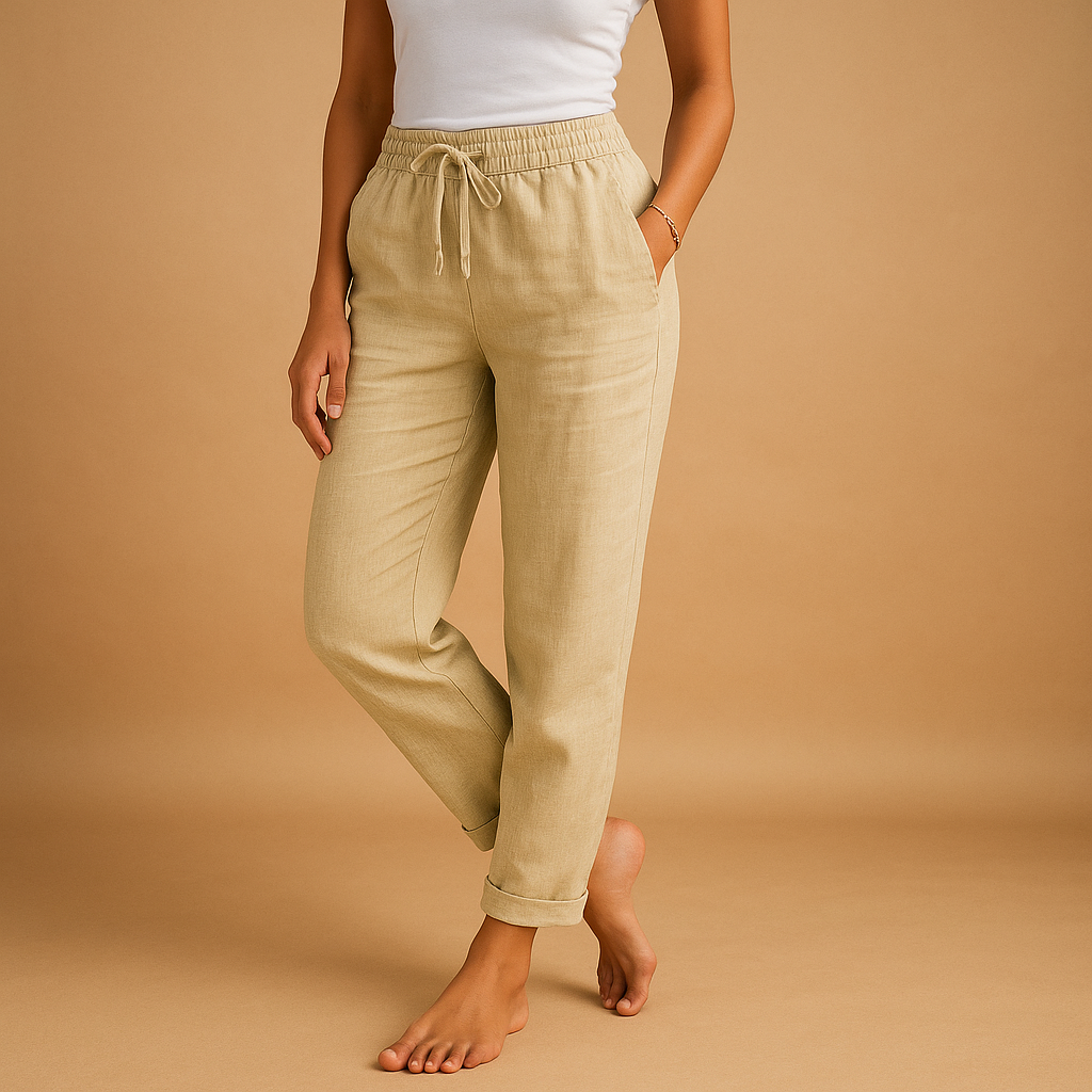 Lichtgewicht damesbroek met elastische tailleband en elegante pasvorm, perfect voor zowel casual als formele gelegenheden.