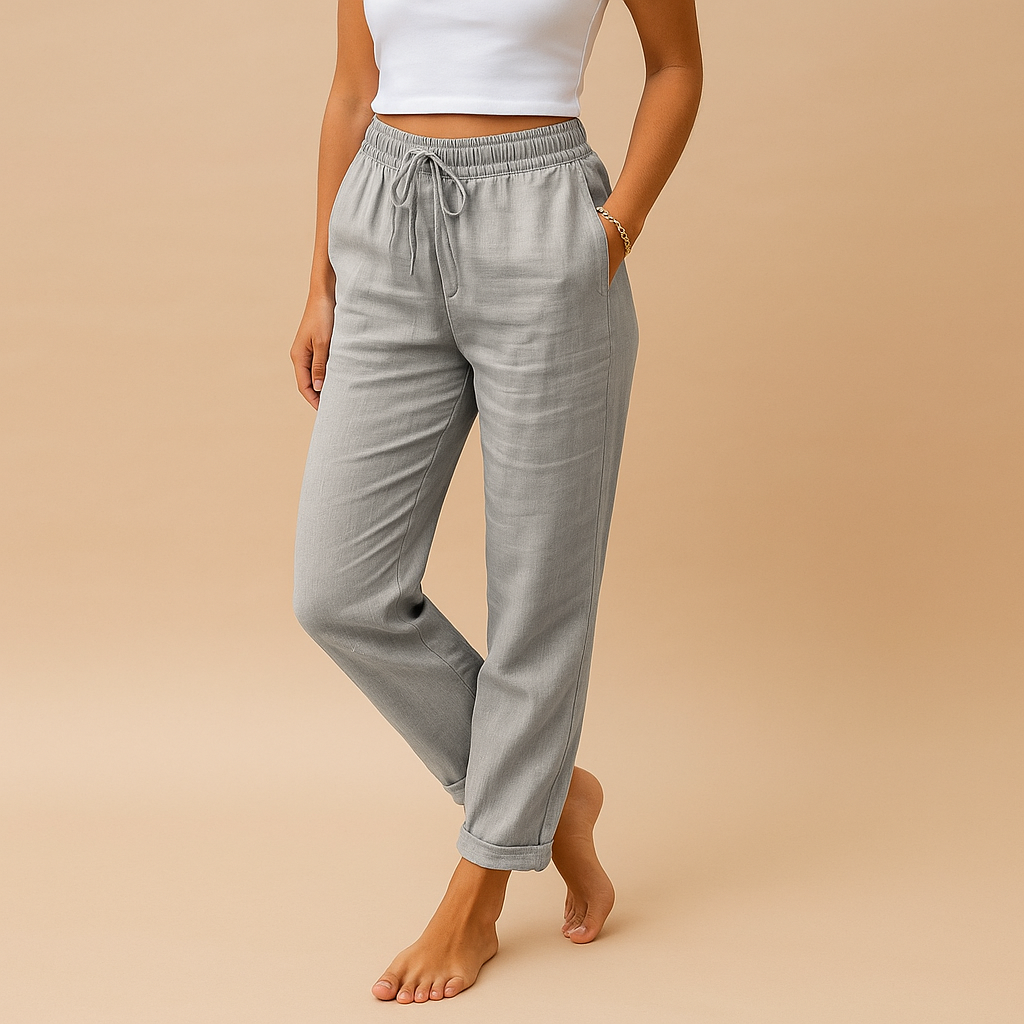 Lichtgewicht damesbroek met elastische tailleband en elegante pasvorm, perfect voor zowel casual als formele gelegenheden.