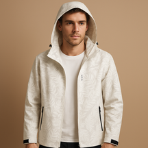 Lichtgewicht waterdichte jas voor heren met bladpatroon, ademend en comfortabel ontwerp met verstelbare capuchon en ritszakken.