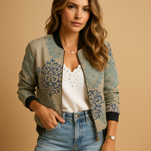 Lichtgewicht zomerjas met print voor dames, ademend en comfortabel. Perfecte layering voor warme dagen, reizen en casual zomerse outfits.