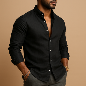 Linnen herenoverhemd in diverse kleuren met comfortabele pasvorm en ademende stof, ideaal voor casual en formele gelegenheden.