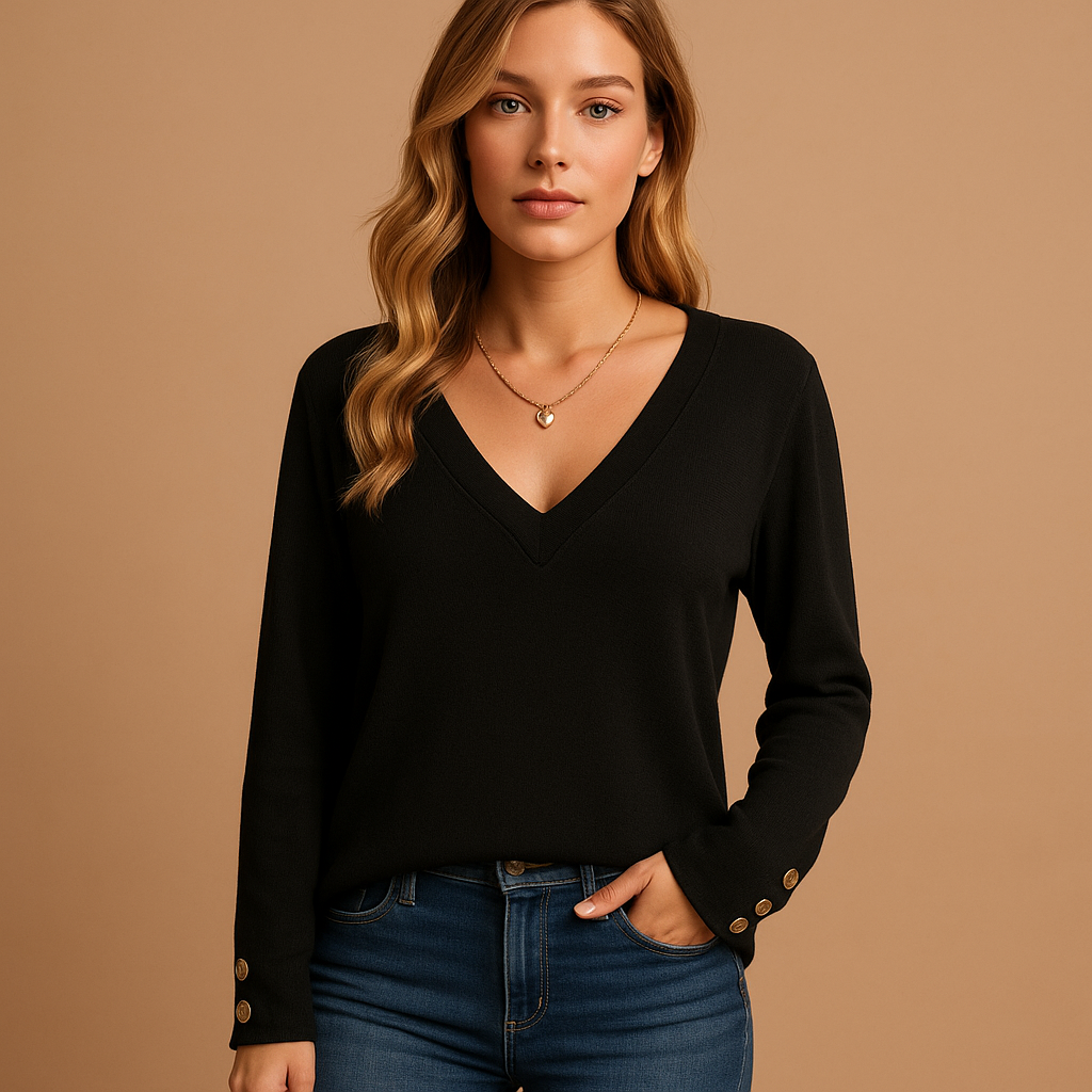 Dames blouse met V-hals en knoopsluiting in zwart, wit, rood, groen en donkerblauw – luchtige pasvorm voor werk en dagelijks gebruik